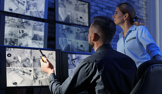 Security officers monitoring security alerts