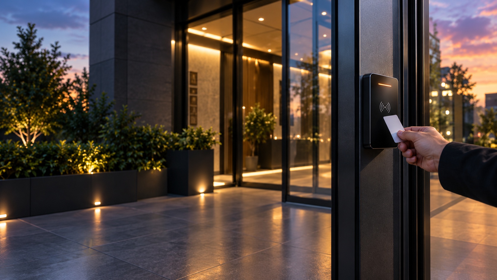 Access control keypad at a commercial building entry