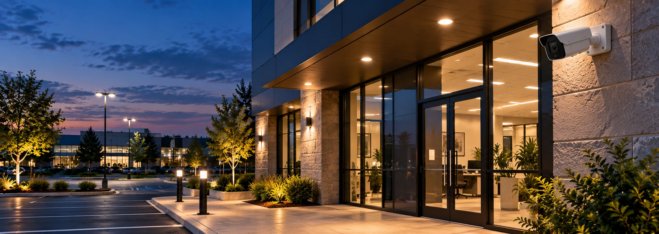 Modern Office Entrance with Security Camera