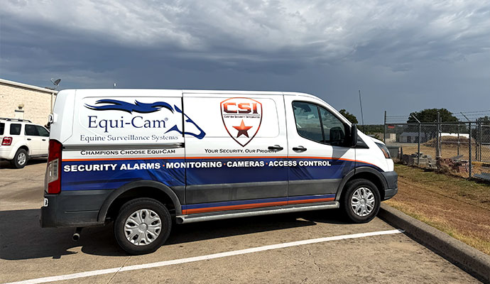 Custom Security Integrated service van with security system company branding