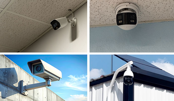 Collage of different types of installed business security camera