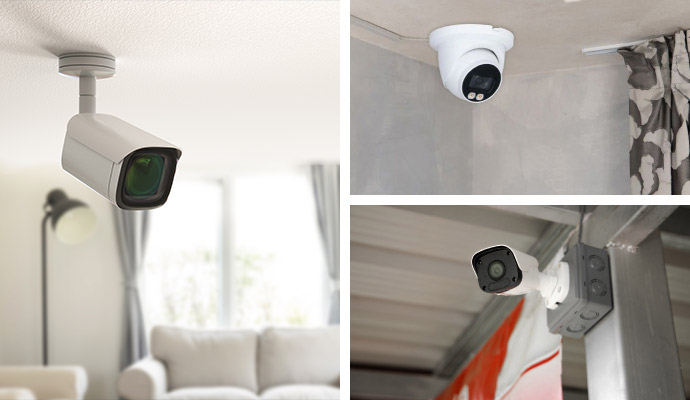 Collage of different types of security cameras
