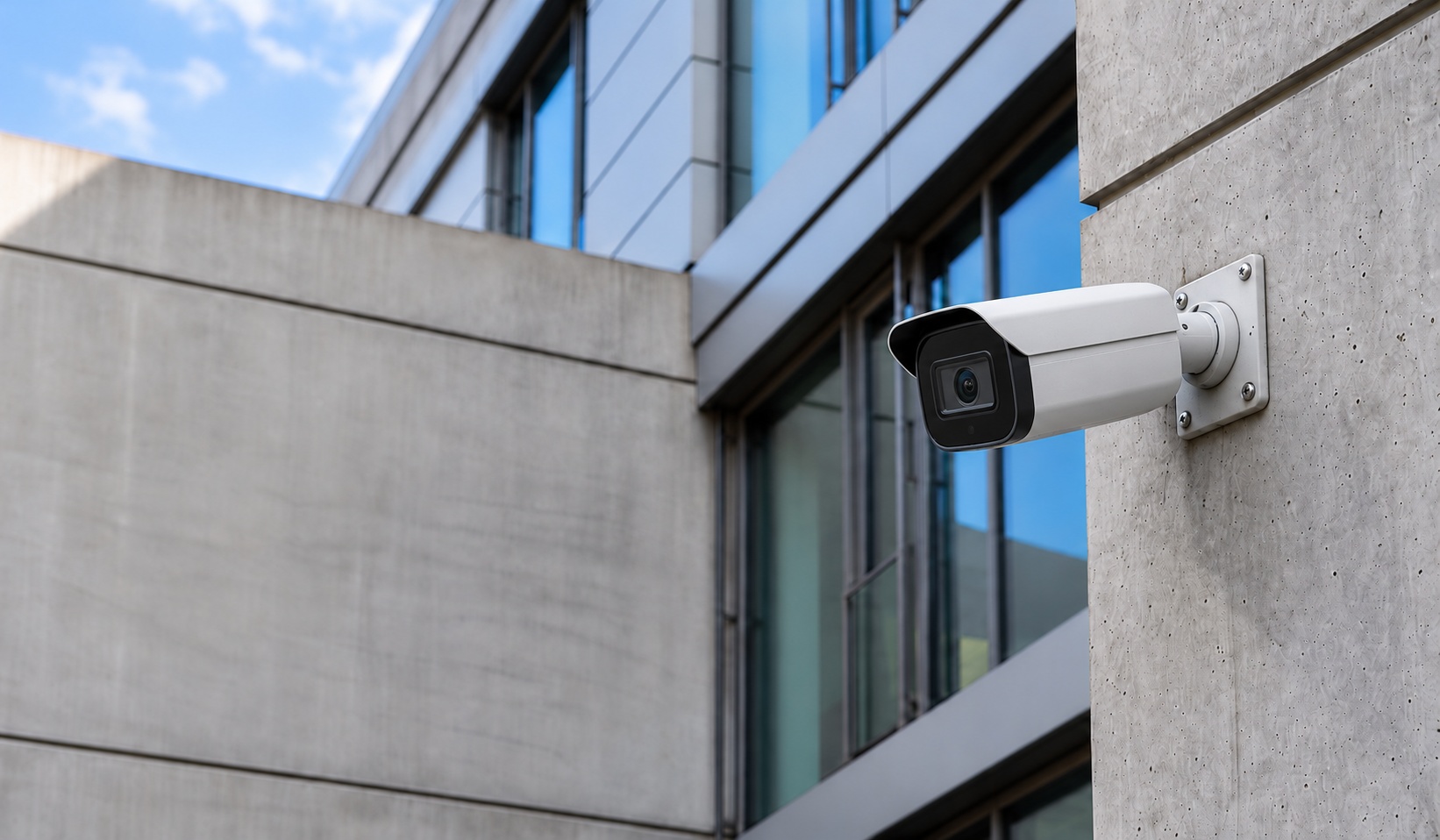 Commercial building exterior wall mounted camera