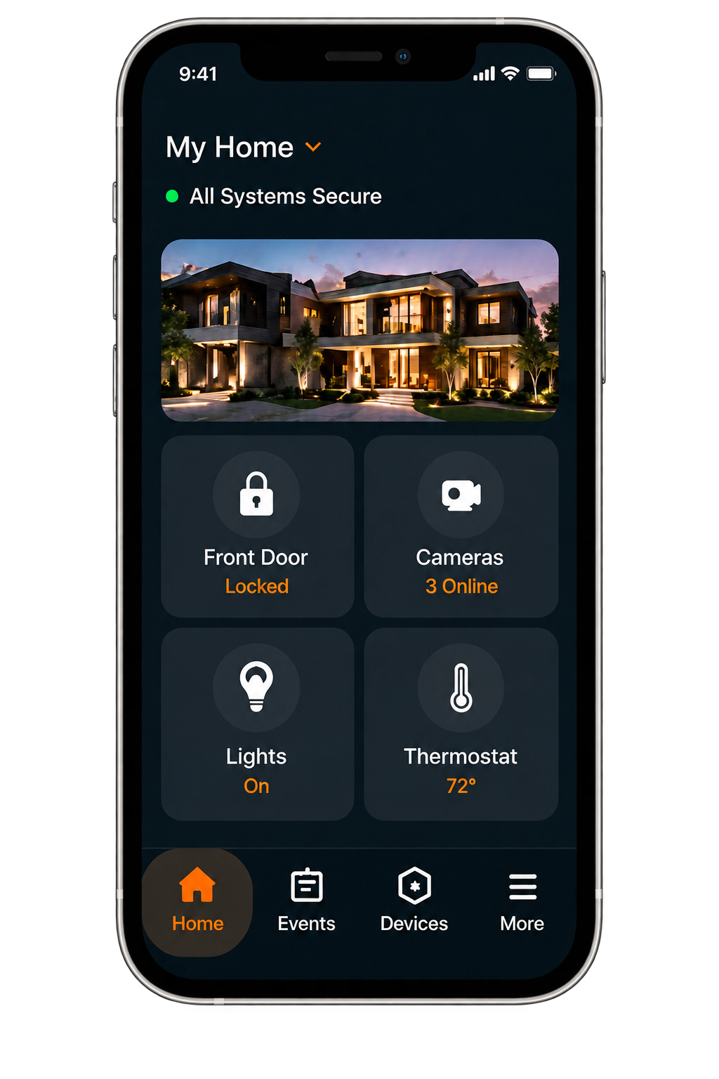 Home security app interface on a smartphone