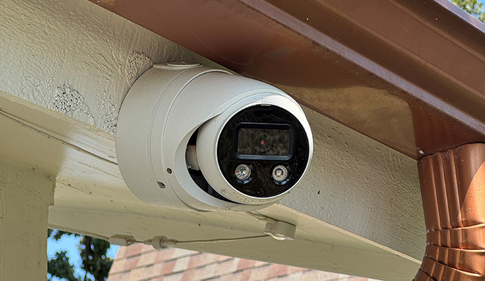 An installed Active Deterrent turret security camera