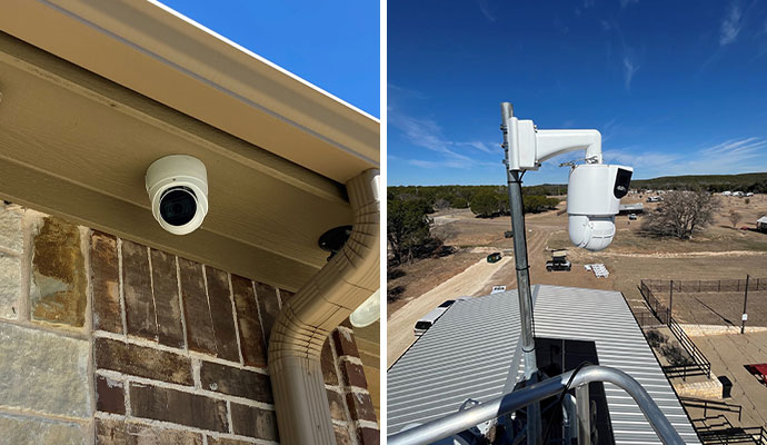 Outdoor surveillance cameras installed on residential and commercial properties